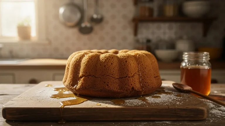 Savarin sec fait maison trop sec par mauvais dosage du sirop, ambiance cuisine rustique chaleureuse
